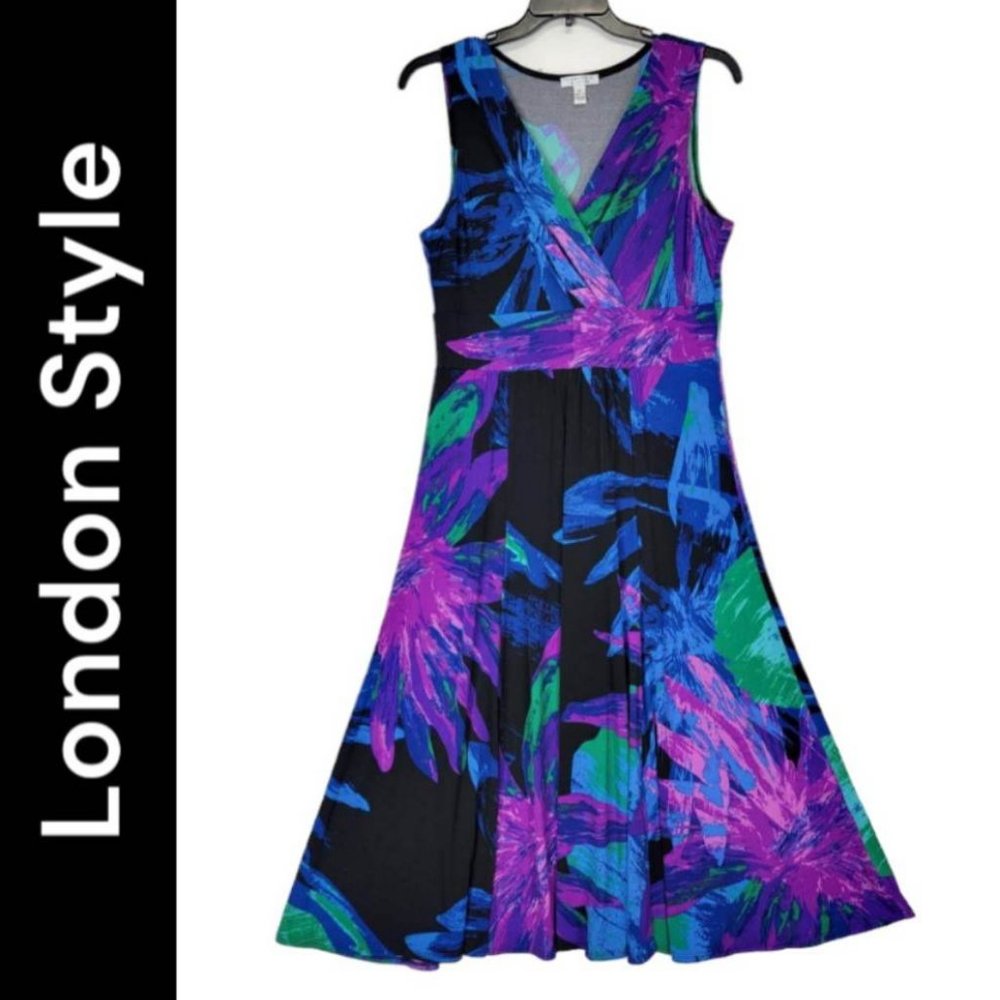 London Style Woman Multicolor Stretch Sleeveless Flare Formal Maxi Dress Size XL